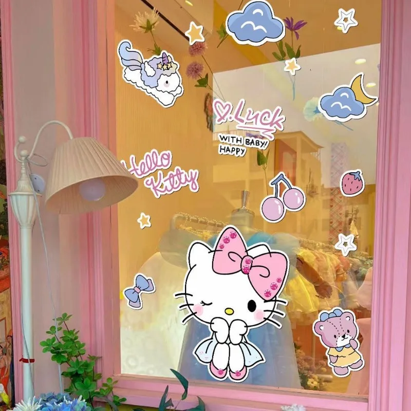 Sanrio Cartoon Cute HelloKitty Stickers Suitcase Cabinet Glass Door Guitar Wall Mirror Window Decoration Stickers Wholesale