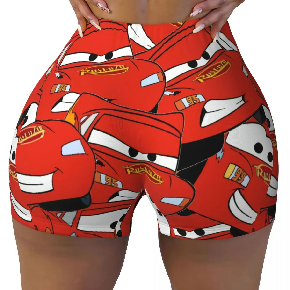 Custom Lightning McQueen Collage Cartoon Running Volleyball Workout Shorts Women's Athletic Gym Yoga Shorts