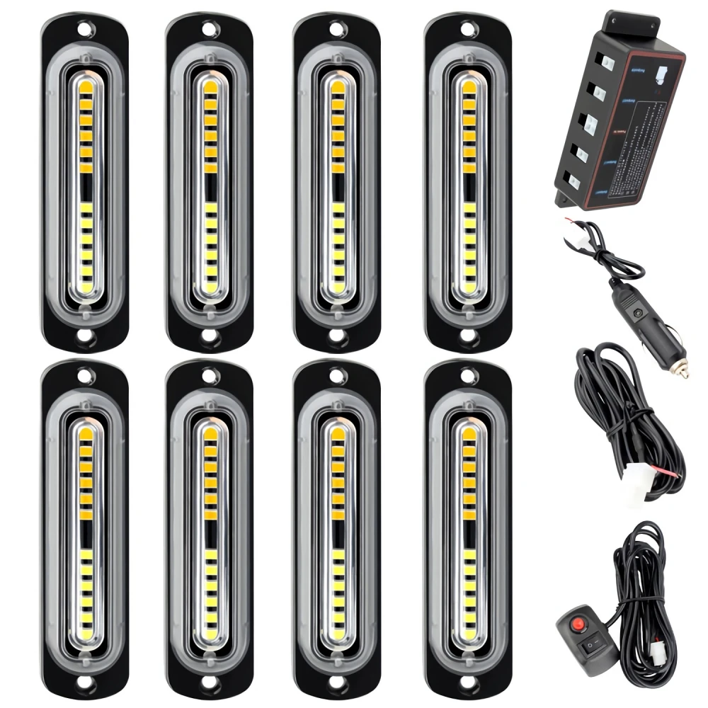 1 Set 8*12LED 12V Strobe Lights For Car Emergency Ambulance Police Flashing Light With Switch Red White Amber Blue