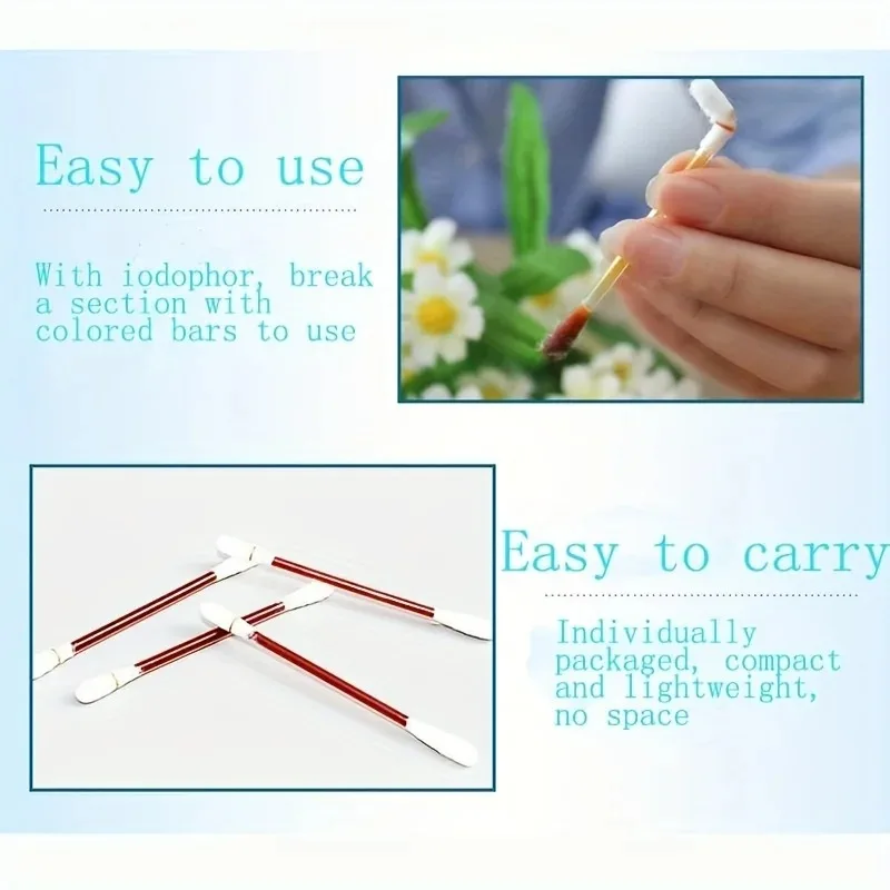50/200pcs  Disposable Medical Iodine Cotton Stick Disinfected Cotton Swab Iodine Climbing Aid First Aid Safety Survival Supplies