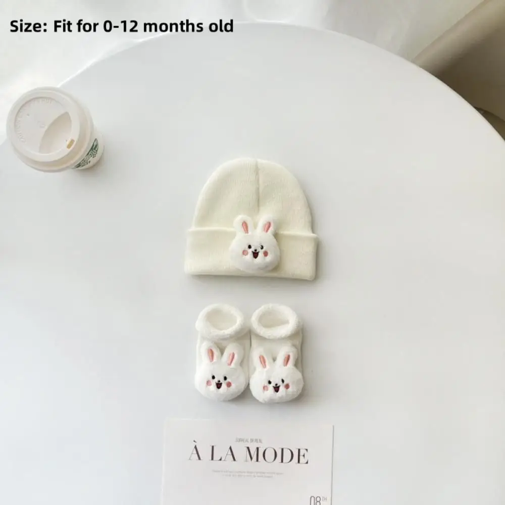 2PCS/Set New Cartoon Baby Hat Socks Winter Knitted Woolen Warm Pullover Hats Beanies Cute Animal Newborn Short Socks Boy Girl