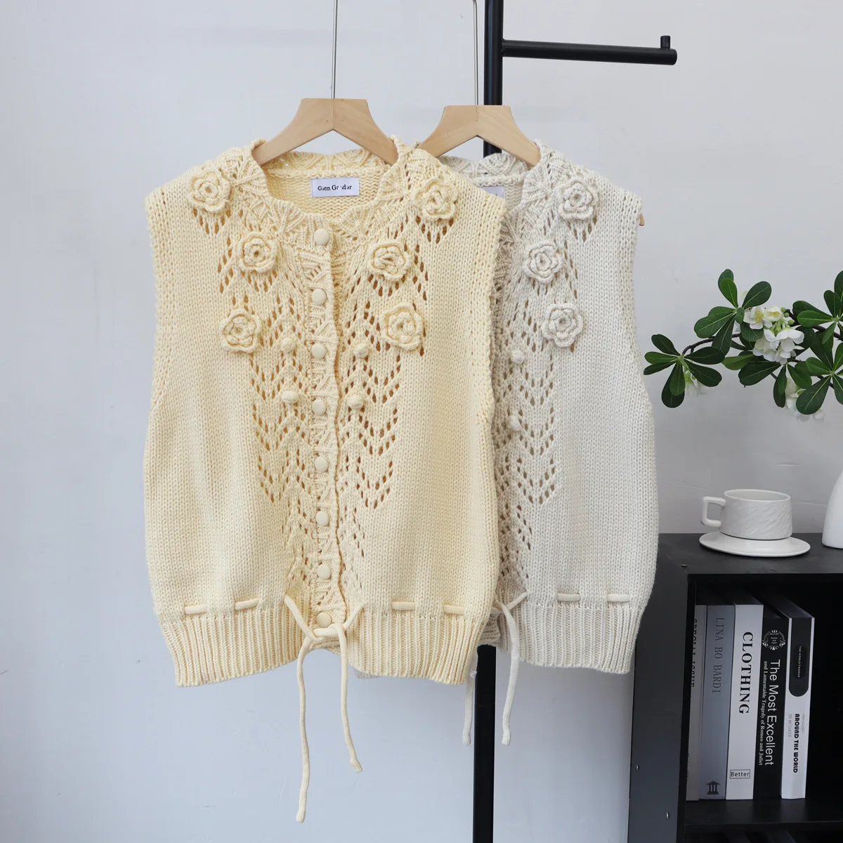 Women Lace Up Sweaters Vest Solid Hollow Out Jumpers Knitted O Neck Long Sleeves Drawstring Hem Slim Casual Autumn Winter 2026