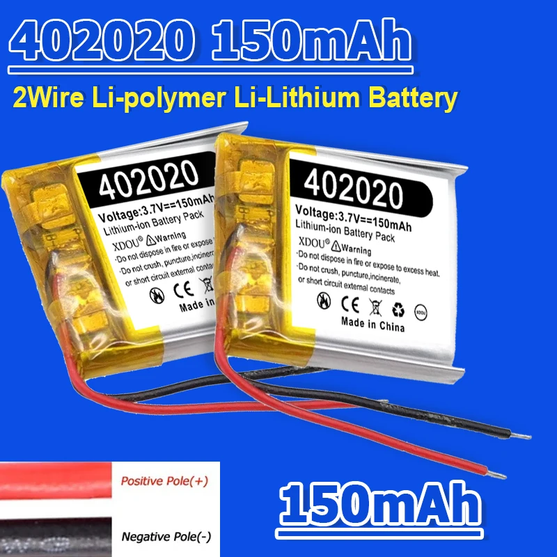 2pcs 3.7v 402020 Li-polymer Rechargeable Li Lithium Battery For Mouse Bluetooth Speaker Headphones Smart Watch 150mah 0.555Wh