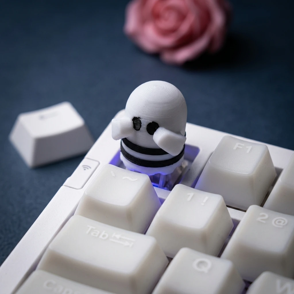 Cute Ghost Artisan Keycap 3D Printed Striped Spooky Keycap for Cherry MX Mechanical Gaming Keyboard Halloween Decor Gift
