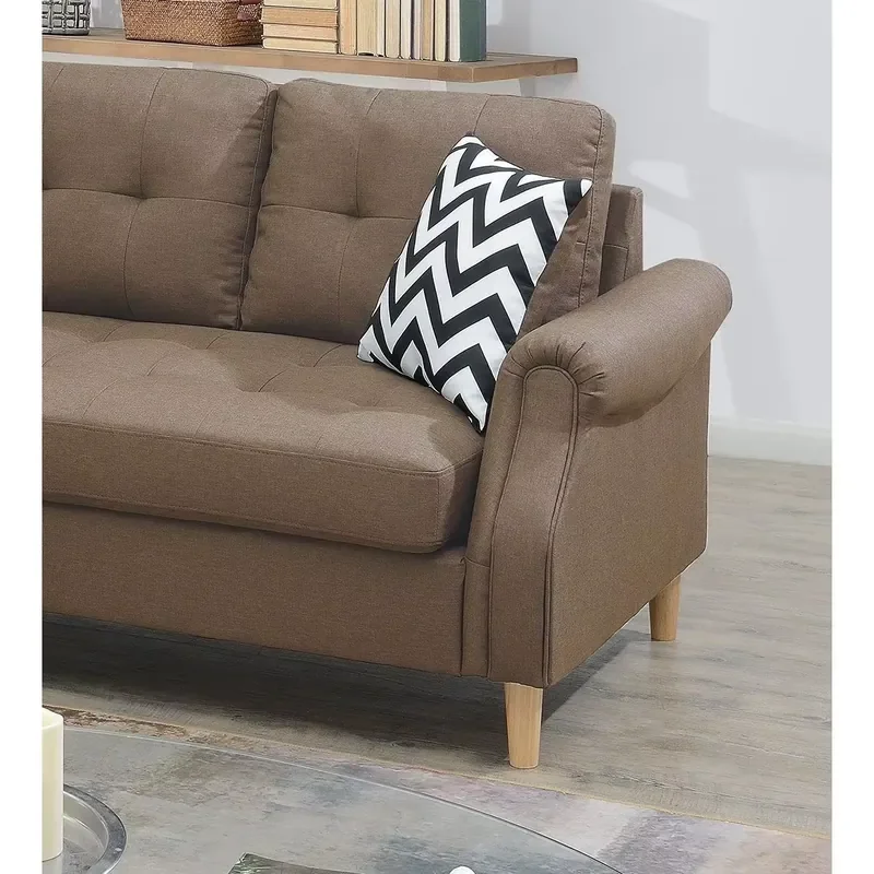 #DB Living Room Reversible L-Shaped 3-Seater Chesterfield Sofa Light Coffee Polyfiber Chaise Sectional Corner Corner Sectional