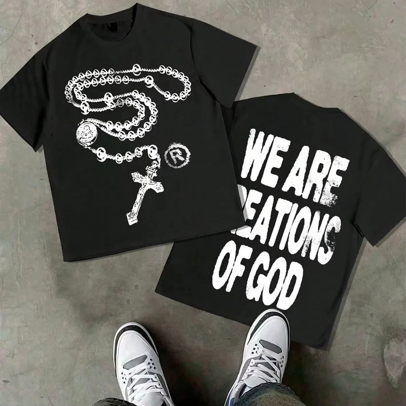 2026 We Are Creations of God Cross Graphic Oversized T-shirt Unisex Short-sleeved Retro Street Y2K C