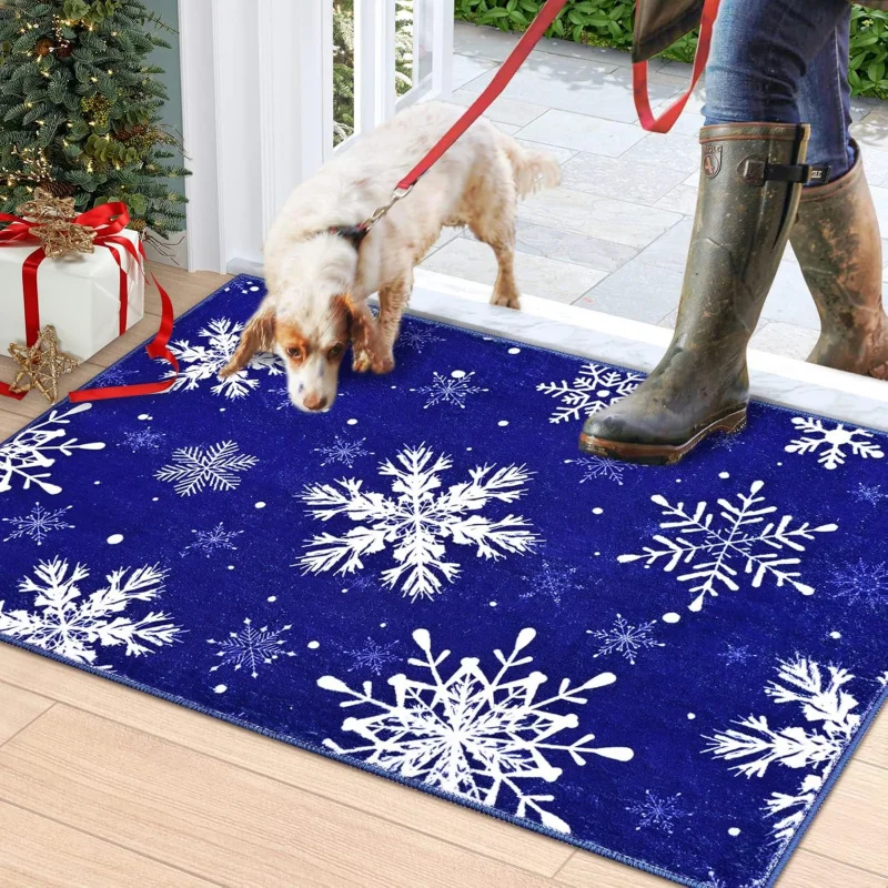 Christmas doormat snowflake area blue entrance mat 61X90cm front by bedroom living room flannel decoration