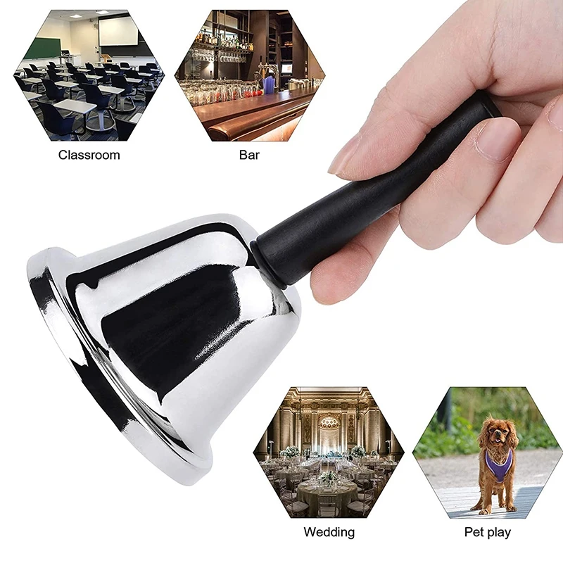 Loud Hand Bell, 2 Pack Silver Steel Hand Bells Dinner Bells สําหรับภายในห้องเรียน Bell, สําหรับสายอาหาร, นาฬิกาปลุก, เสียง-ABJU