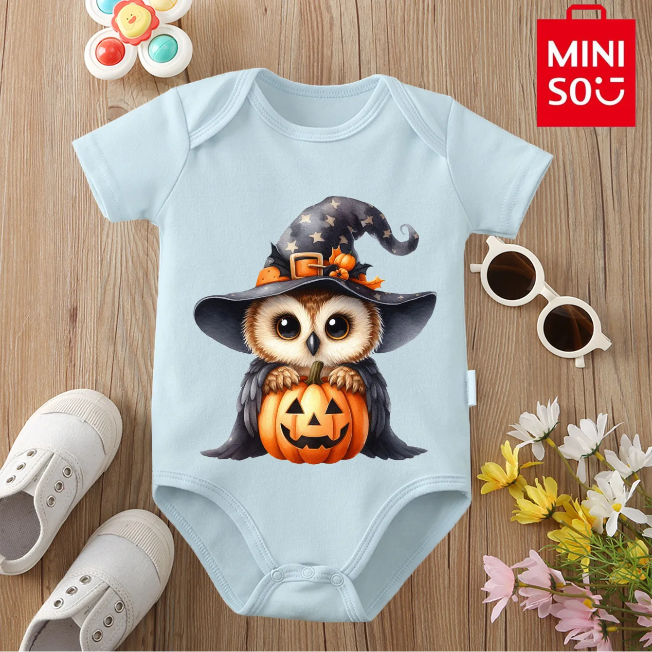 MINISO ارتداءها بلدي أول هالوين البومة اليقطين طباعة ملابس قطنية نقية للطفل نيسيي بذلة لحديثي الولادة 0 إلى 12 شهرا