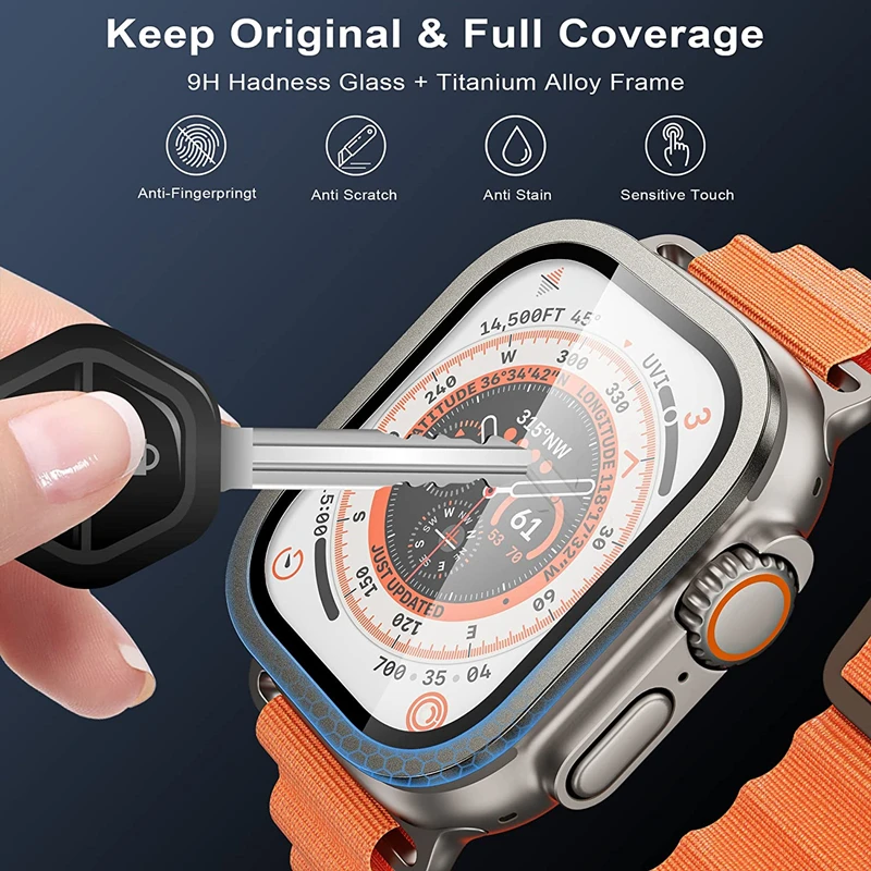 Metal Bumper+Tempered Glass For Apple Watch Ultra 49mm Accessories Screen Protector Anti-Scratch HD Full Film iWatch Ultra 49 mm