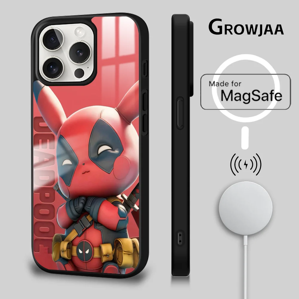 Pikachu Deadpool Funny Phone Case For iPhone 16 15 14 13 12 11 Pro Max Plus Mini New Magsafe Mirror Wireless Magnetic Funda