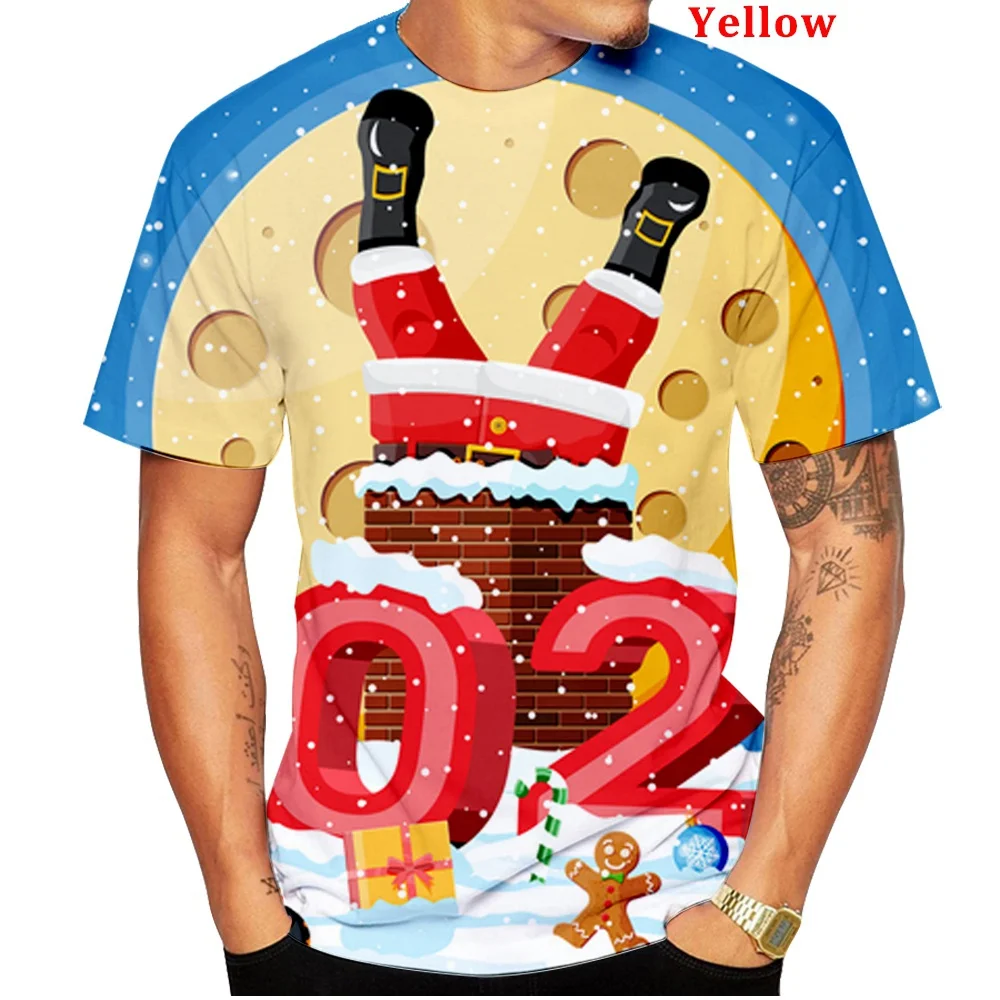 

3D Funny Santa Clause Print T-Shirt For Men Loose Casual Round Neck Short Sleeve Top Christmas Pattern Breathable Unisex Clothes