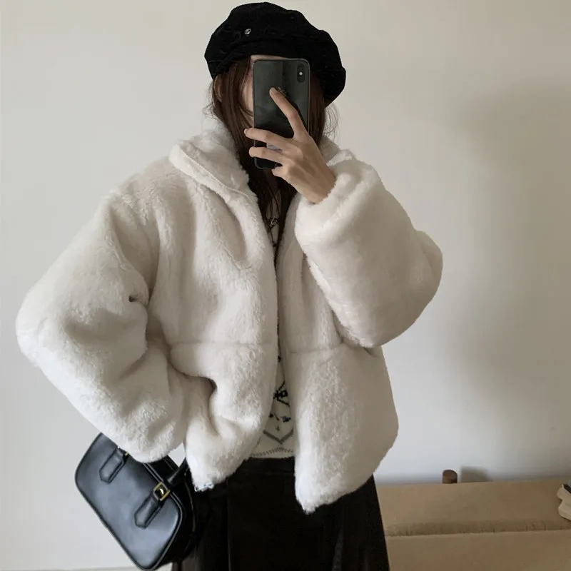 

Корейская женская одежда из пушистого хлопка с воротником на молнии, осень-зима, теплая внутренняя одежда, верхняя одежда для поездок на работу