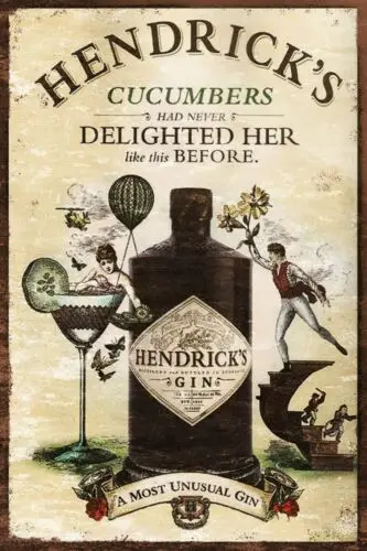 Hendrick's Gin & Cucumber Advert Metal Sign Plaque, Funny Retro Vintage Style