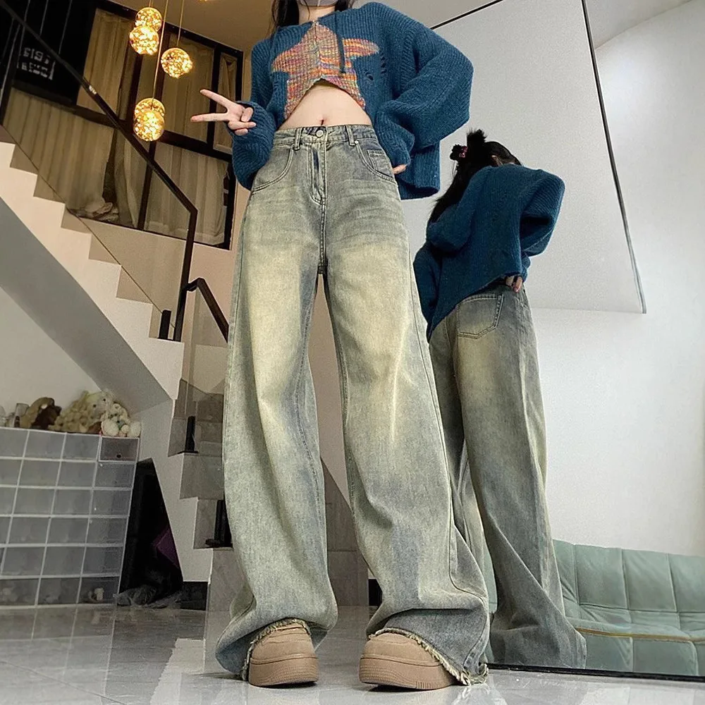 Y2K Loose Straight Leg Jeans Women Trousers Baggy Wide Fit Casual High Waist Retro Washed Vintage Style Women's Jeans Streetwear