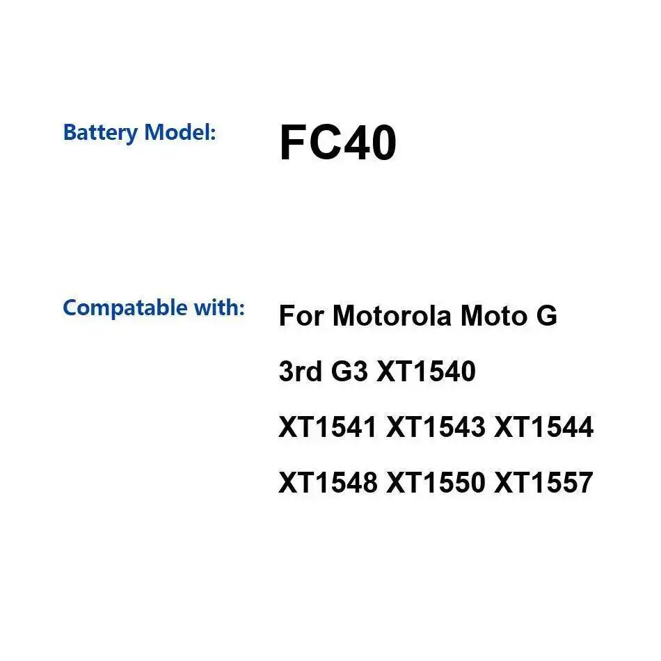 

Аккумулятор мобильного телефона FC40 2315 мАч для Motorola Moto G 3Rd G3 XT1540 XT1541 XT1543 XT1544 XT1548 XT1550 XT1557