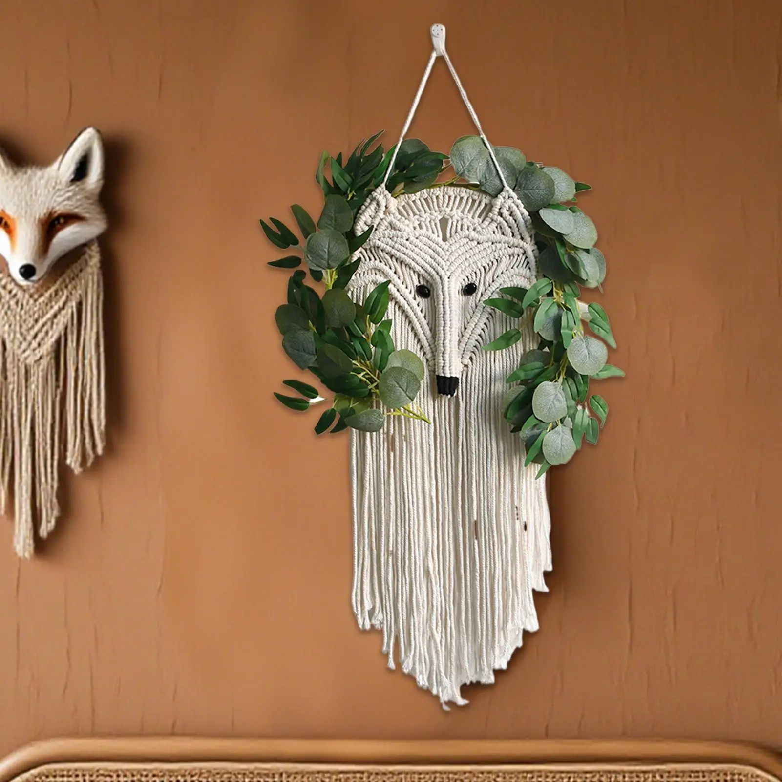 

Гобелен из макраме, гобелен из макраме с животными и искусственными растениями, украшение комнаты, тканая длинная кисточка, эстетика для детской комнаты в фермерском доме