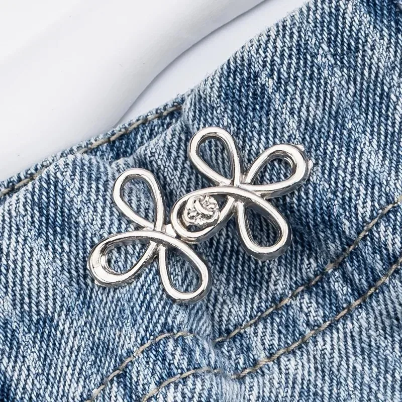 Kleeblatt-Taillenknopfverschluss, verstellbare Metall-Jeansknöpfe – Spanner für lockere Jeans, sofort anwendbar ohne Nähen für Denim-Hosen – Detail 4