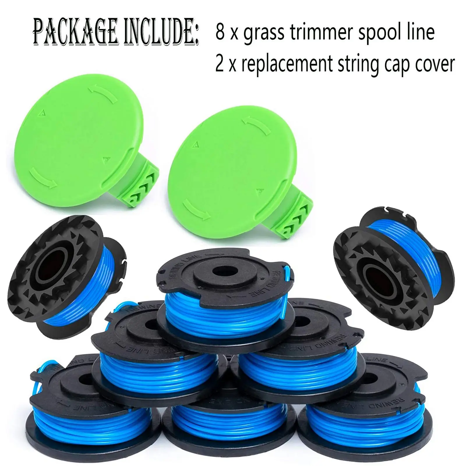 AC88-29252 29092 String Trimmer Replacement Spool Line For Greenworks 24V 40V 80V Weed Eater Cordless Trimmer(8 Spool, 2 Cap)