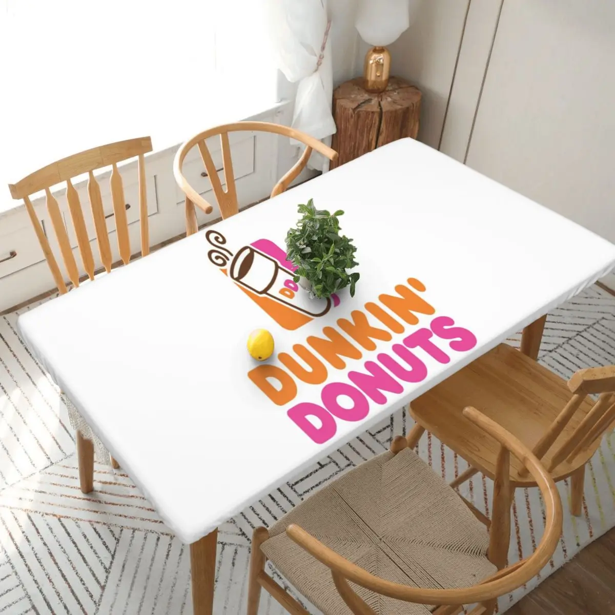Dunkin Donuts Custom Rectangular Tablecloth Waterproof Table Cover for Festival Party Decorations Table Cloth
