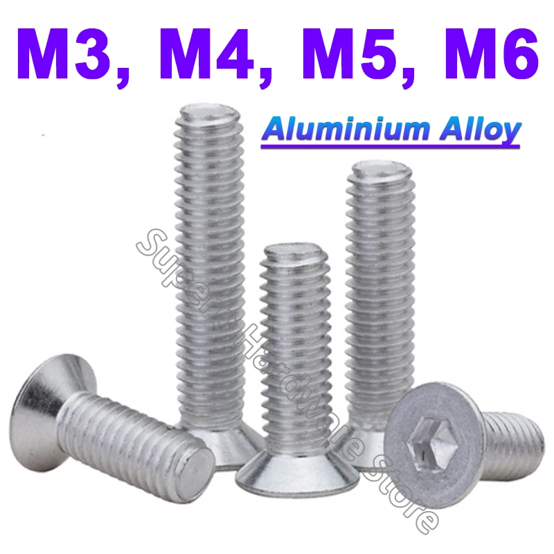 5-100Pcs Aluminum Alloy Hexagon Hex Socket Countersunk Flat Head Screw M3 M4 M5 Allen Bolts DIN7991 Length 6/8/10/12/14 /16-30mm