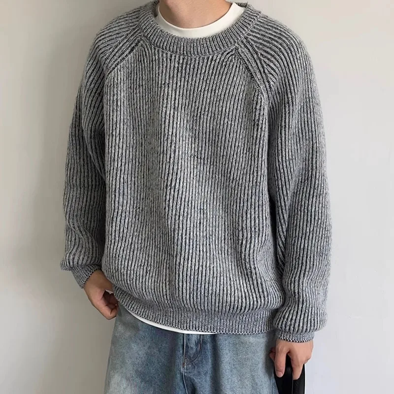

Solid Color Basic Crew Neck Vertical Sweater Men's 2026 Spring and Autumn New Loose Casual Pullover Knitted Top