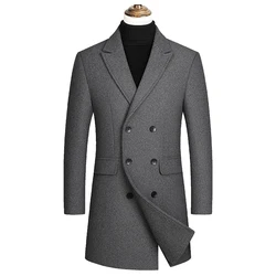 Men Double-breasted Cashmere Trench Coats Long Wool Blends Winter Jackets Warm Coats Male Business Casual Trench Coats Size 4XL