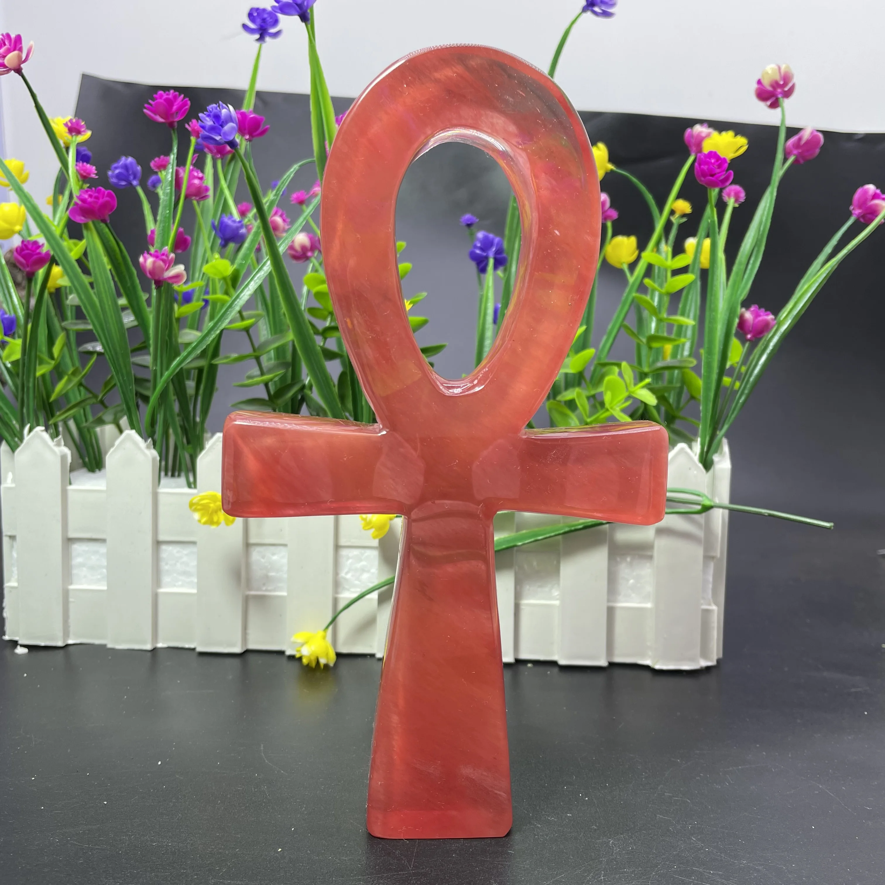 

Red Smelting stone Ankh Hand-carved Crystal Cross Ornaments Interior Decoration Carved Crafts Protection Healing Stone