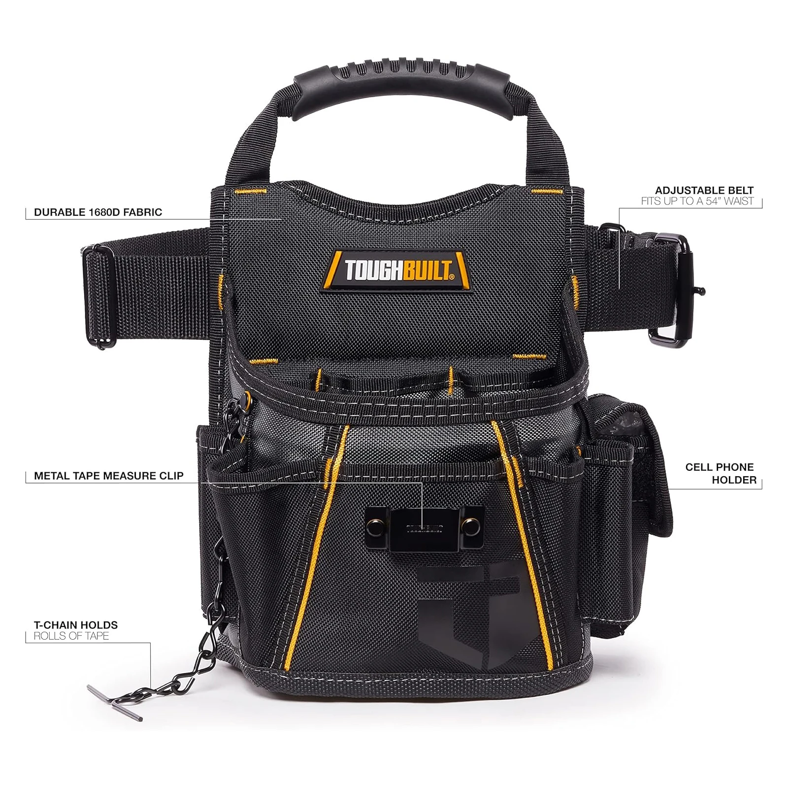 TOUGHBUILT TB-316-2 Multifunctional Waist Pack + Belt Storage Bag Thickened Wear-resistant Tool Bag Hand Tool Accessory Kit