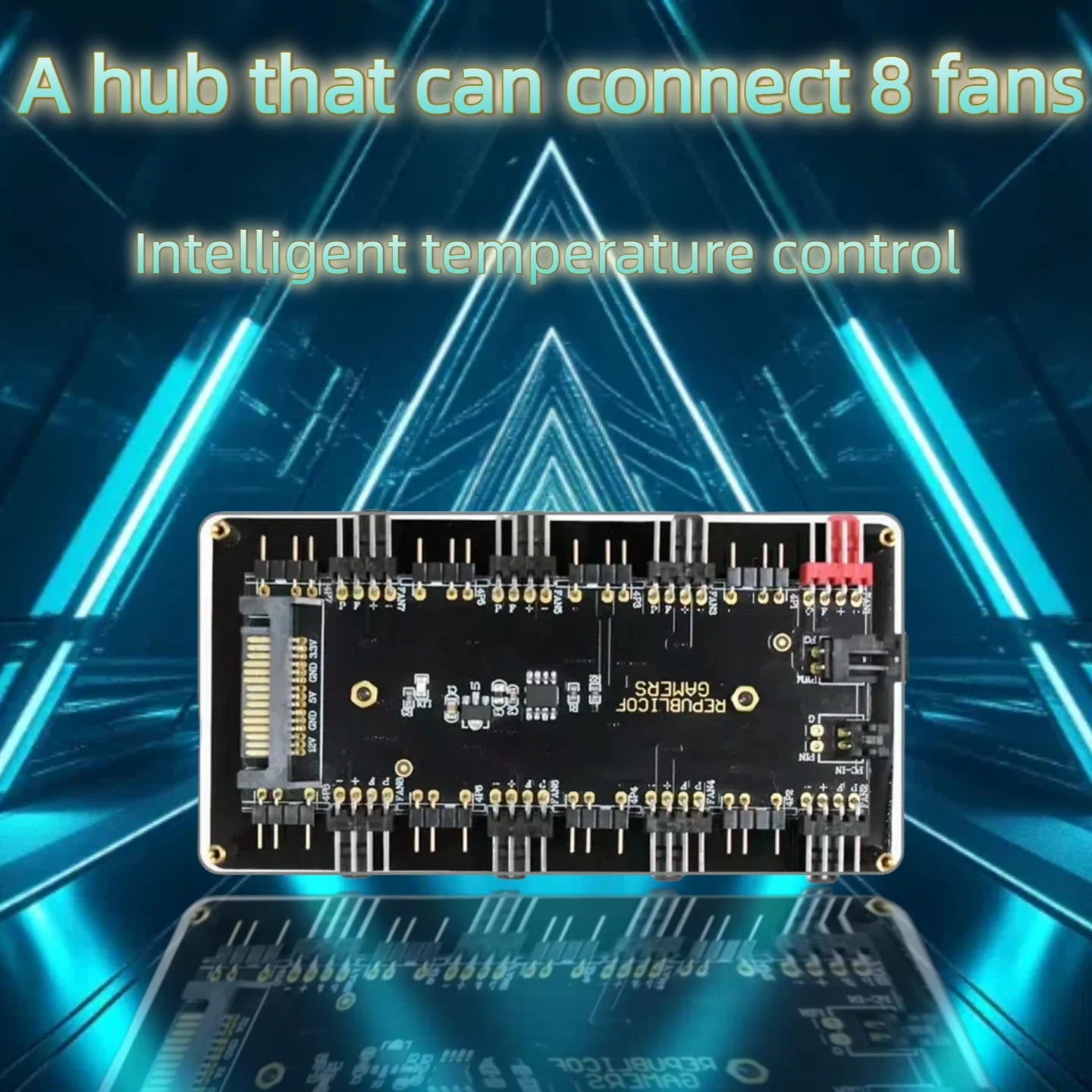 Dual 8-Channel Computer Case Cooling Fan Hub, with 8PWM and 8ARGB Interfaces, and SATA Power Supply Interface
