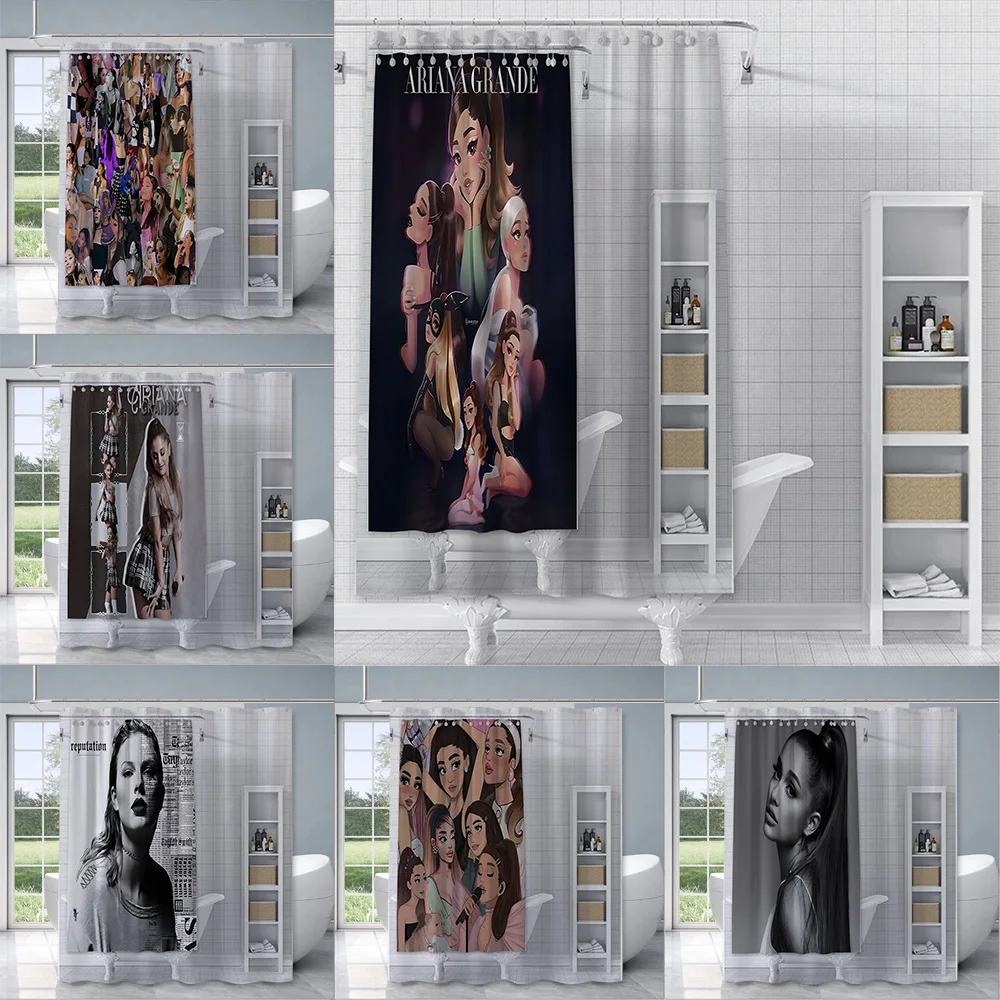 

HOT Pop Singer Ariana Grande Shower Curtain Waterproof Polyester Fabric Paint Bath Curtain Home Bathroom Decor Curtain With Hook