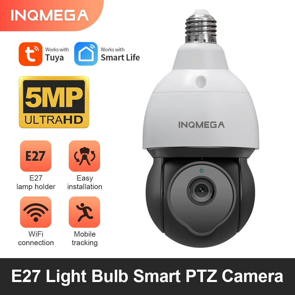 

INQMEGA Tuya E27 Bulb Camera IP PTZ Wifi Camera Security Protection CCTV E27 Light Bulb Floodlight Camera Motion Sensor Alexa