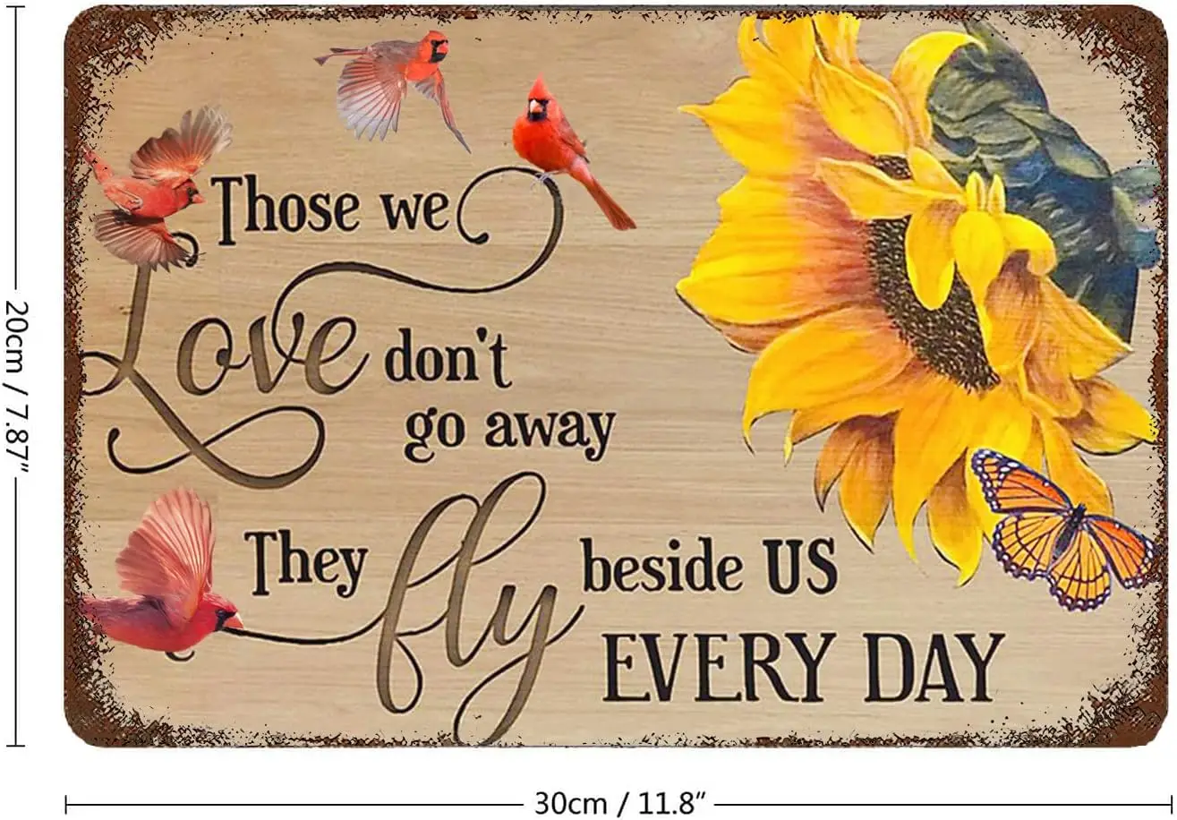 Those We Love Dont Go Away Cardinal Sunflower Printed Wood Plaque Sign Wood Prints Wall Hanging Wooden Plaque 5 x 10 in