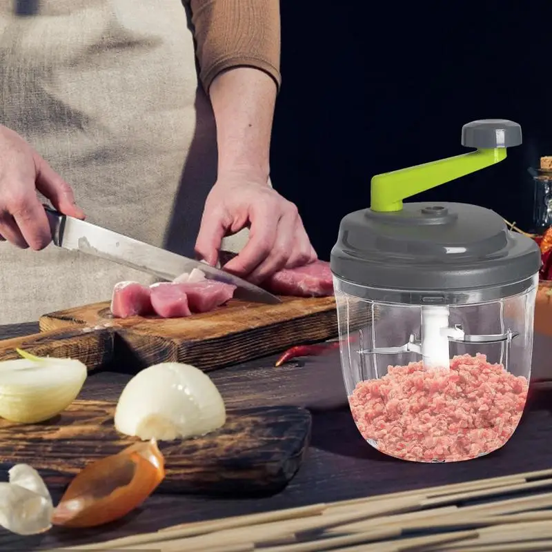 Hand Chopper Manual Powerful Egg Blender Meat Grinder Shredder Stainless Steel Blade Quick Veggie Cutter Hand Crank Chopper