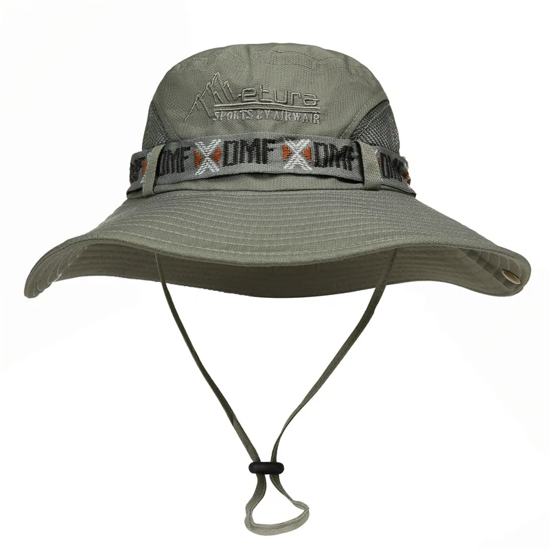 Sombrero de cubo de verano para hombre, protección UV para exteriores, ala ancha, Panamá, Safari, caza, senderismo, sombrero de pescador de malla, gorra de protección solar para playa