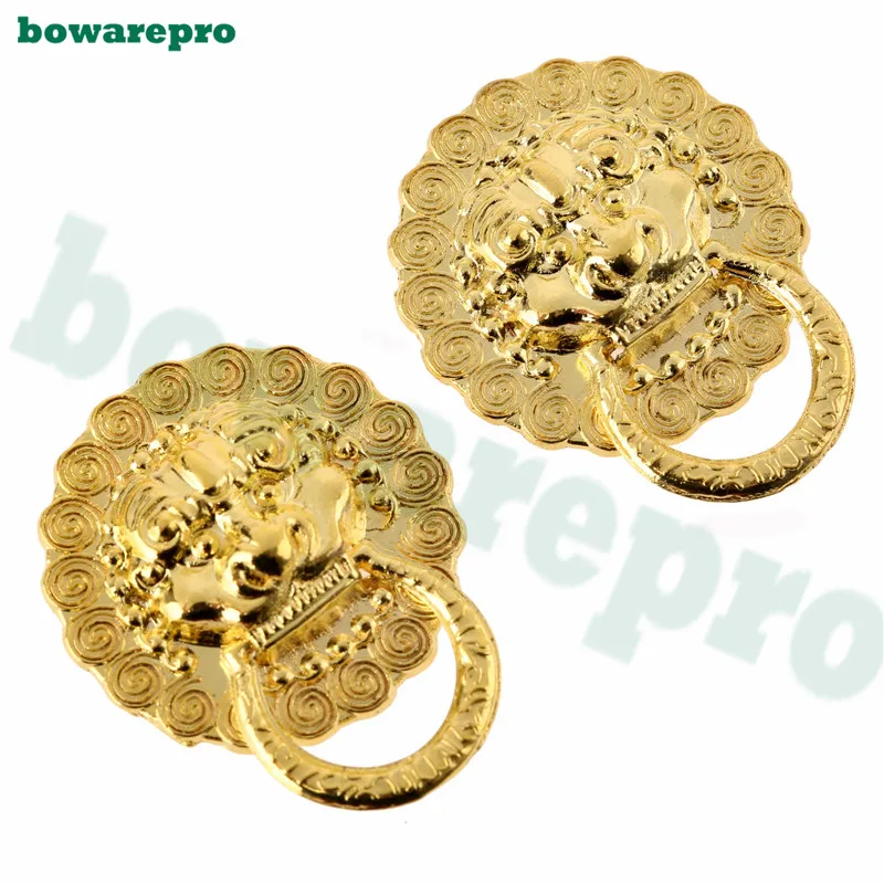 2pcs Antique Bronze Copper Golden Mini Lion Head Cabinet Closet Drawer Handles & Knobs Jewelry Box Pull Ring Handle Knob 30*24mm