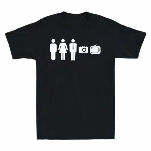 Person Woman Man Camera TV Shirt T Shirt Cognitive Test Short Sleeve Tee Black