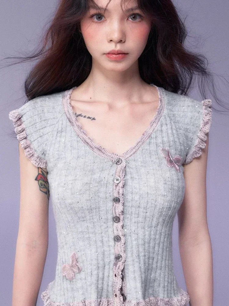 

Милая 3d блузка женская контрастного цвета с рюшами тонкие топы в стиле Харадзюку Y2k эстетичная однобортная блузка в стиле гранж уличная одежда