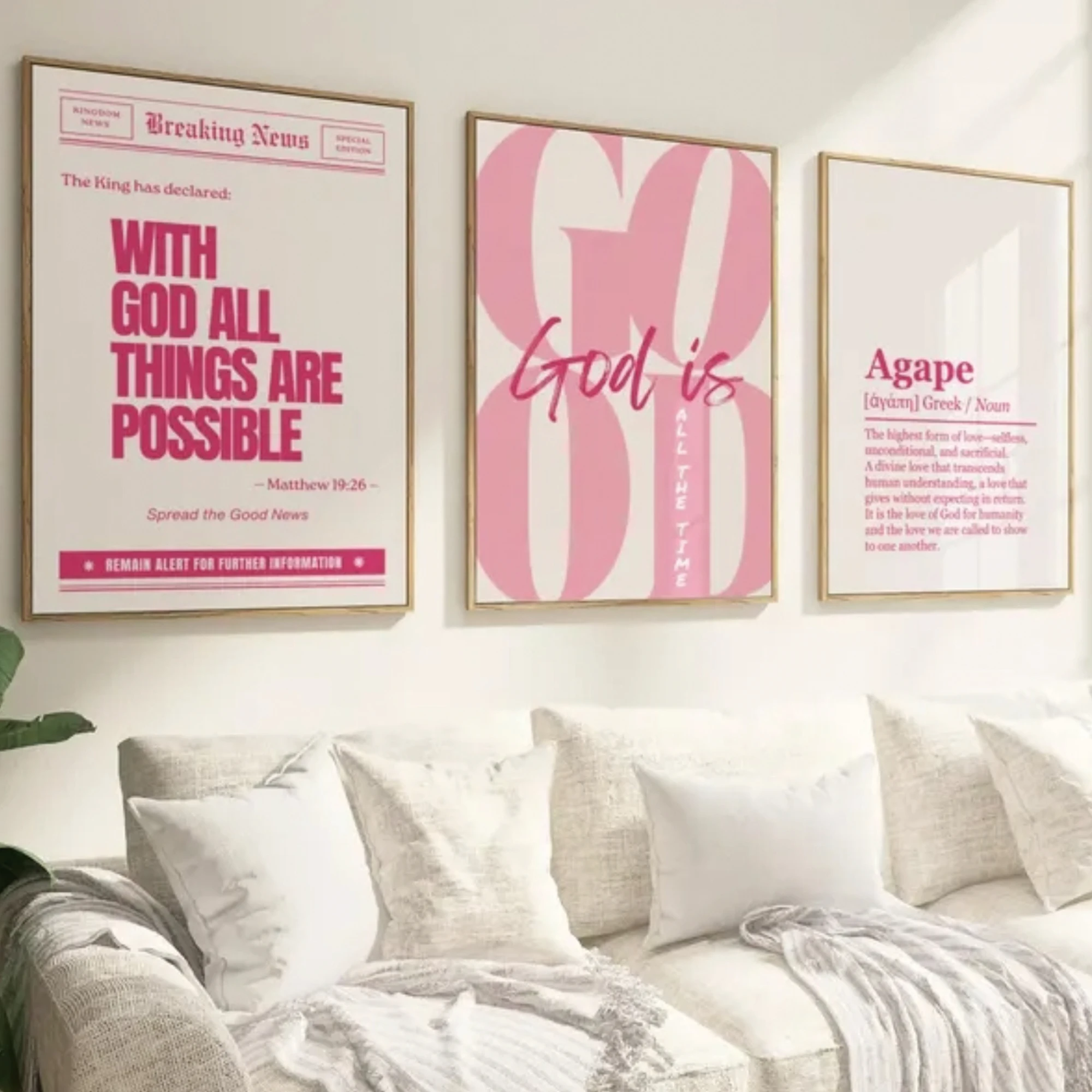 Trendiger rosa mädchenhafter christlicher Wandkunstdruck mit der Aufschrift „God Is Good“, Leinwandgemälde, Poster, Bild für Wohnzimmer, Schlafzimmer, Heimdekoration
