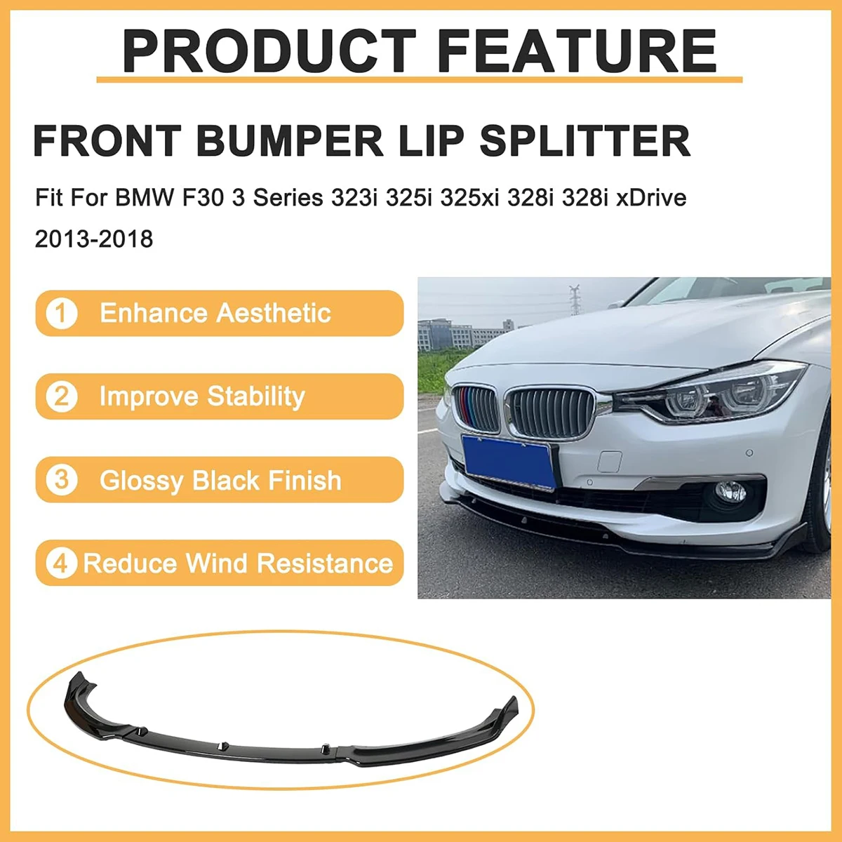 Stoßstangenlippe für BMW 3er Serie F30 F31 F35 2012-2015 320i/328i/330i/335i/340i Frontstoßstangen-Spoilerlippe Splitter Karosserie-Kit Tuning – Detail 4