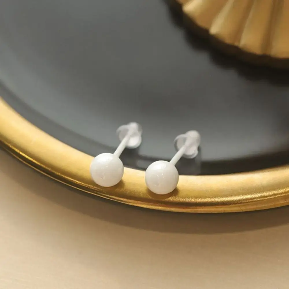 Fashion Design Cream Color Bead Earring Ceramics Mini Beanie Stud Earring Geometric Jewelry Accessories Round Bead Earrings Lady
