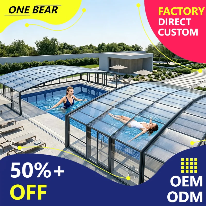 Any Size Custom Aluminum Retractable Pool Guard Clear View Design Wind Rain Resist Private Yard Outdoor Swimming Pool Safety She