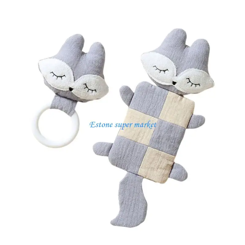 

090B Lovely Baby Essential Gift Set Cartoon Teething Toy Newborns Soothing Towel Sleeping Doll Toy for Infants Toddler