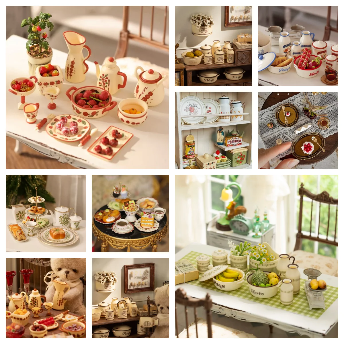 Dollhouse Miniature Tableware Set Rococo Rose Tableware Retro Metal Plates DIY Mini Kitchen Accessories Home Decoration Gift Toy
