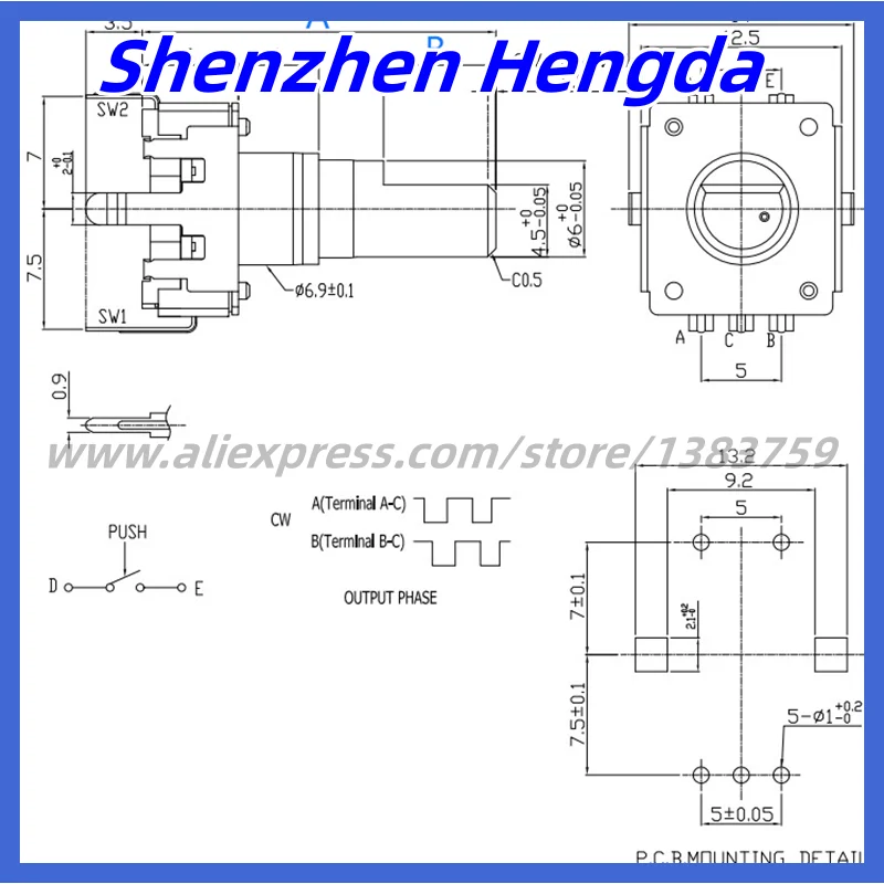 1Pcs EC12 Car Audio Encoder With Switch 24 Positioning Number Pulse Shaft Length 18.5MM 14MM 11MM Digital Potentiometer 5-Pin