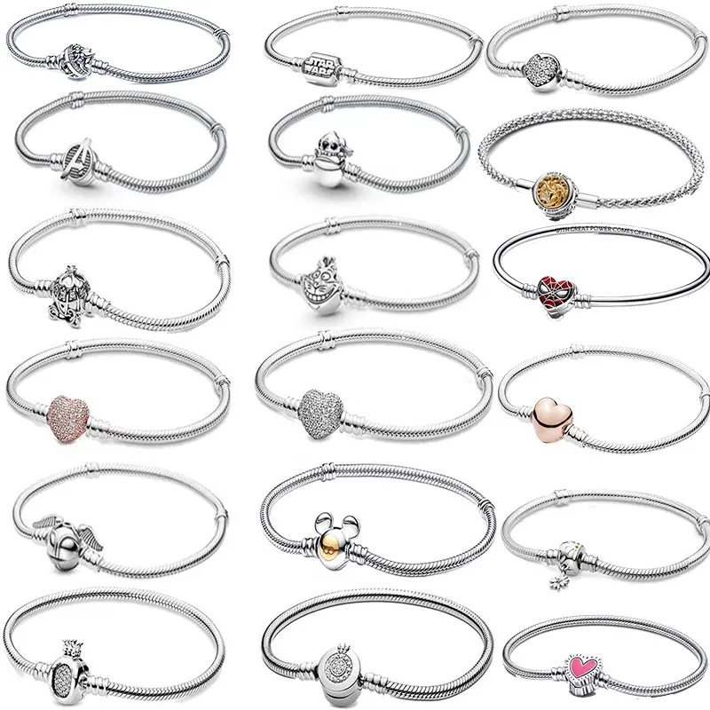 

New hot S925 sterling silver heart crown snake bone bracelet, suitable for Pandora bracelet, fashionable jewelry for women's bir
