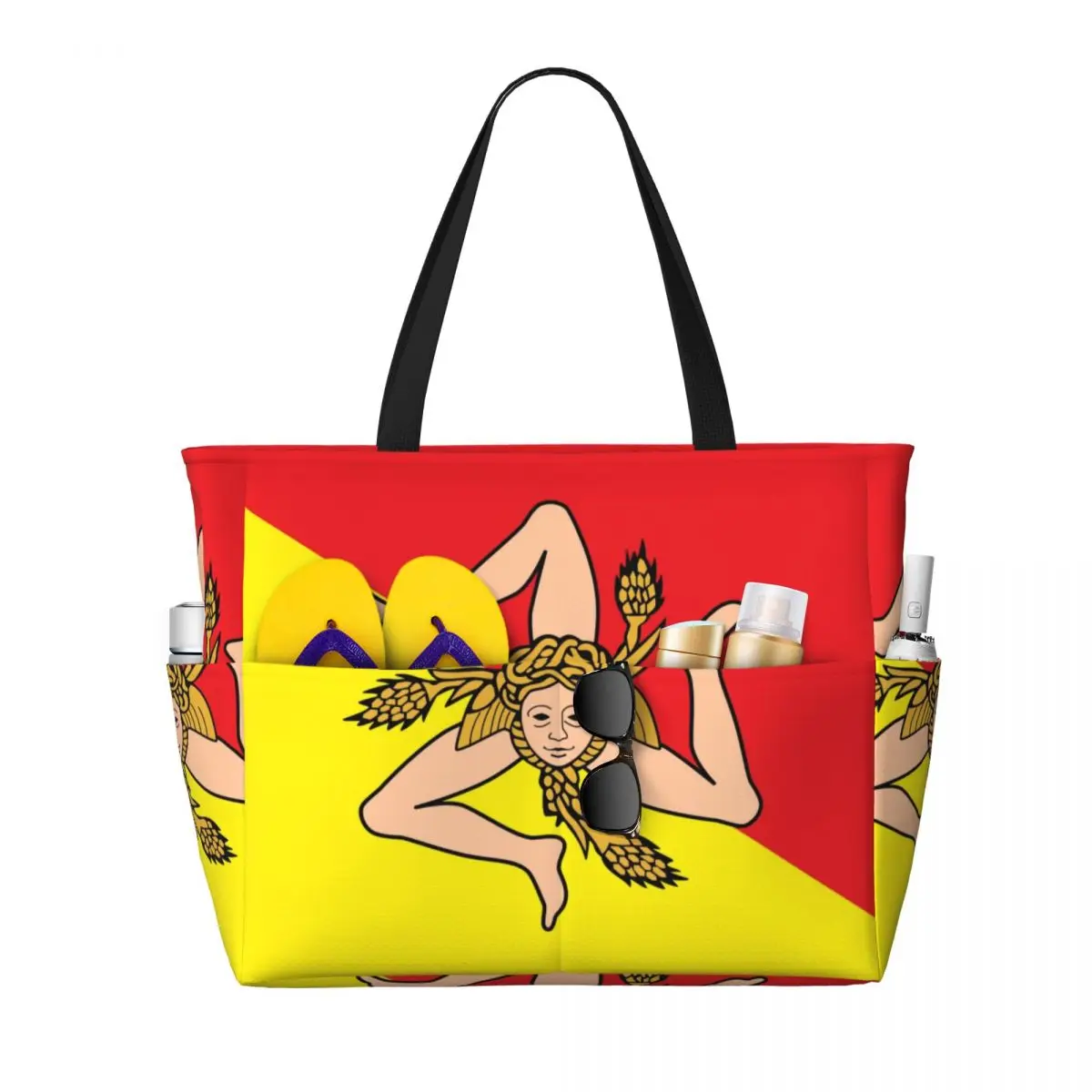 Custom Italian Island Sicily Flag Grocery Tote Shopping Bags Women Big Capacity Italy Sicilian Bandiera Gym Beach Travel Bags