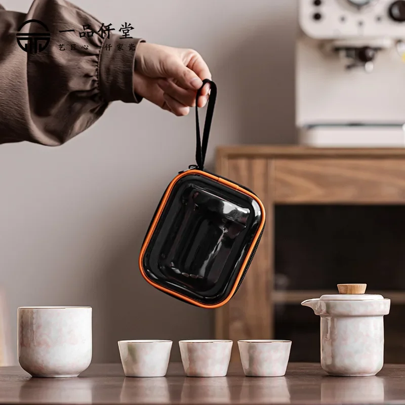 Colorful Camping Tea Accessories Gift Travel Tea Set Portable One Pot Four Cups White Porcelain Kung Fu Ceramic Teacup Tea Maker