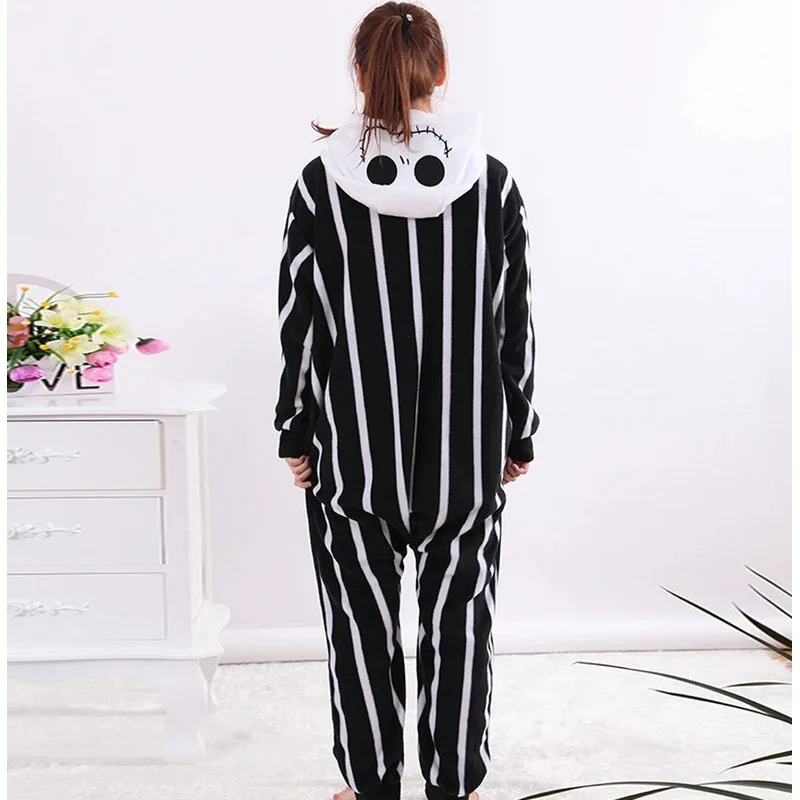l2025l Halloween Kigurumi Skeleton Jack Onesies Piyama Unisex Dewasa Piyama Kostum Cosplay Hewan Onesie Baju Tidur Jumpsuit