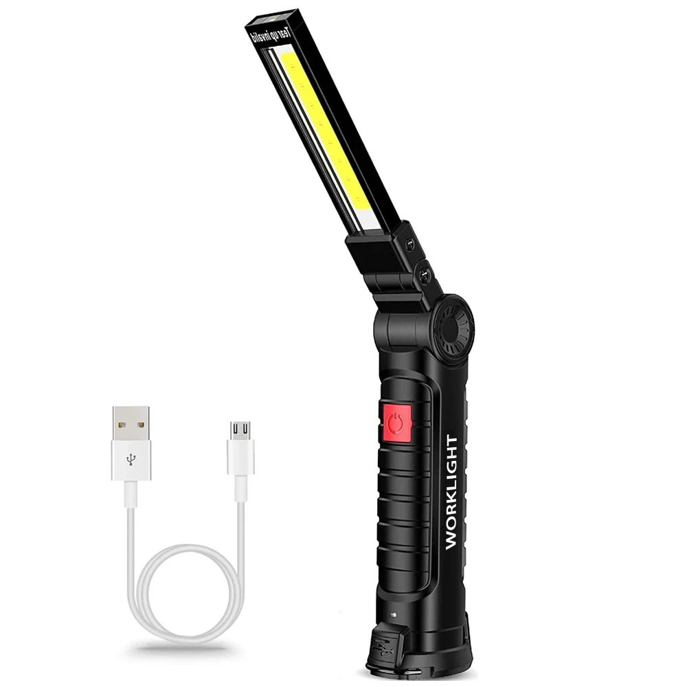 ​Portable COB LED Flashlight USB Rechargeable Work Light Magnetic Lanterna Hanging Lamp with Built-in Battery Camping Torch